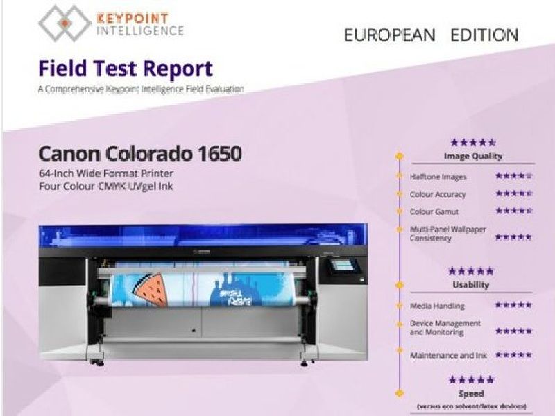 Canon Colorado 1650 behaalt uitstekende resultaten in de "Keypoint Intelligence Field Test"